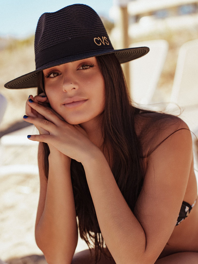 Chapeau De Paille Deluxe Noir Avec Sangle Noire