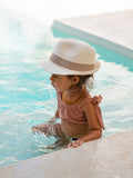 Sombrero de Paja de Lujo Infantil Blanquecino con Cinta Beige