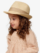 Chapeau de Paille Deluxe Enfants Crème Avec Lanière Beige