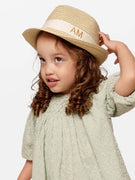 Chapeau de Paille Deluxe Enfants Crème Avec Lanière Blanche