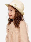 Chapeau de Paille Deluxe Enfants Blanc cassé Avec Lanière Blanche