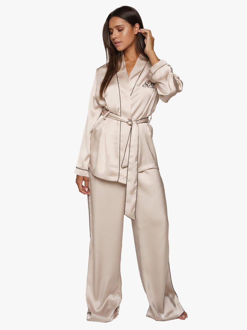 Pyjama-Satin-Anzug Creme