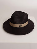 Straw Hat Deluxe Black With Beige Strap