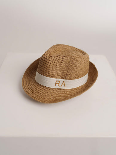 Sombrero de paja de lujo Infantil Marrón Con cinta Blanca