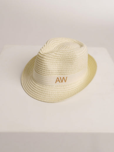Sombrero de paja de lujo Infantil Blanquecino Con cinta Blanca