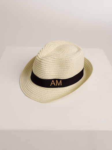 Sombrero de paja de lujo Infantil Blanquecino Con cinta Negra