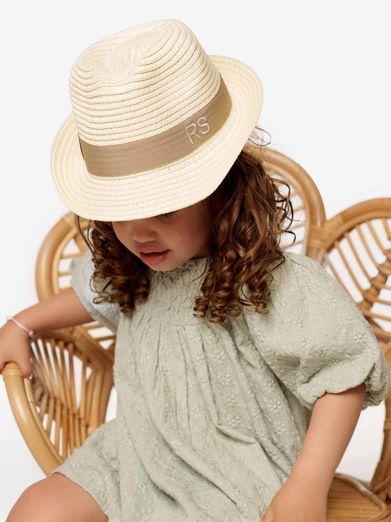 Strohhut Deluxe Kids Gebrochenes Weiß Mit Beigem Band