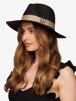 Straw Hat Deluxe Black With Beige Strap