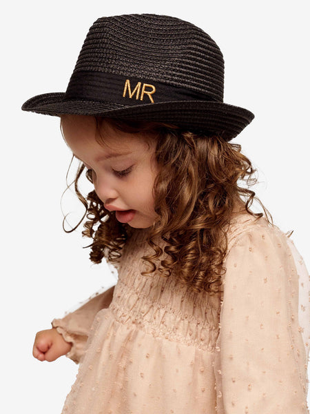 Sombrero de paja de lujo Infantil Negro Con cinta Negra
